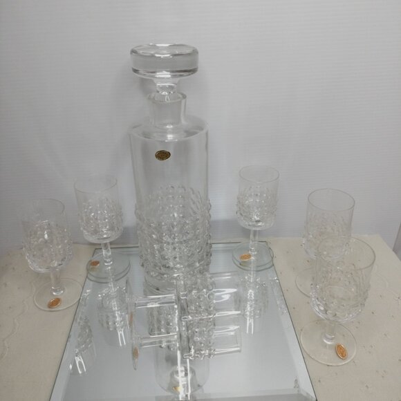 Crystal Decanter & 6 Glasses Whiskey Bourbon Crystal Poland Original Sticker MCM - Picture 12 of 16